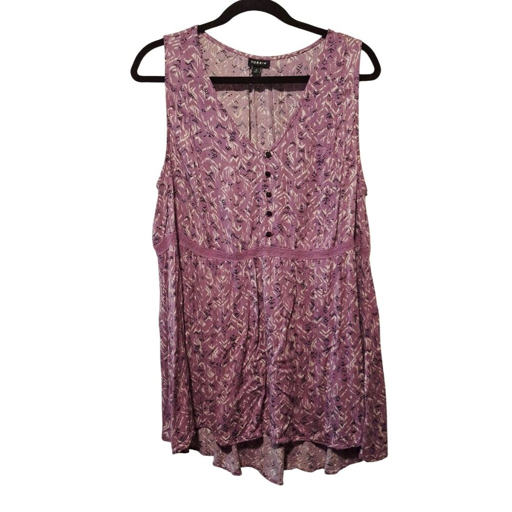 Torrid Womens Sleeveless Purple Babydoll Button-Front Tunic Liquid Knit Size 2